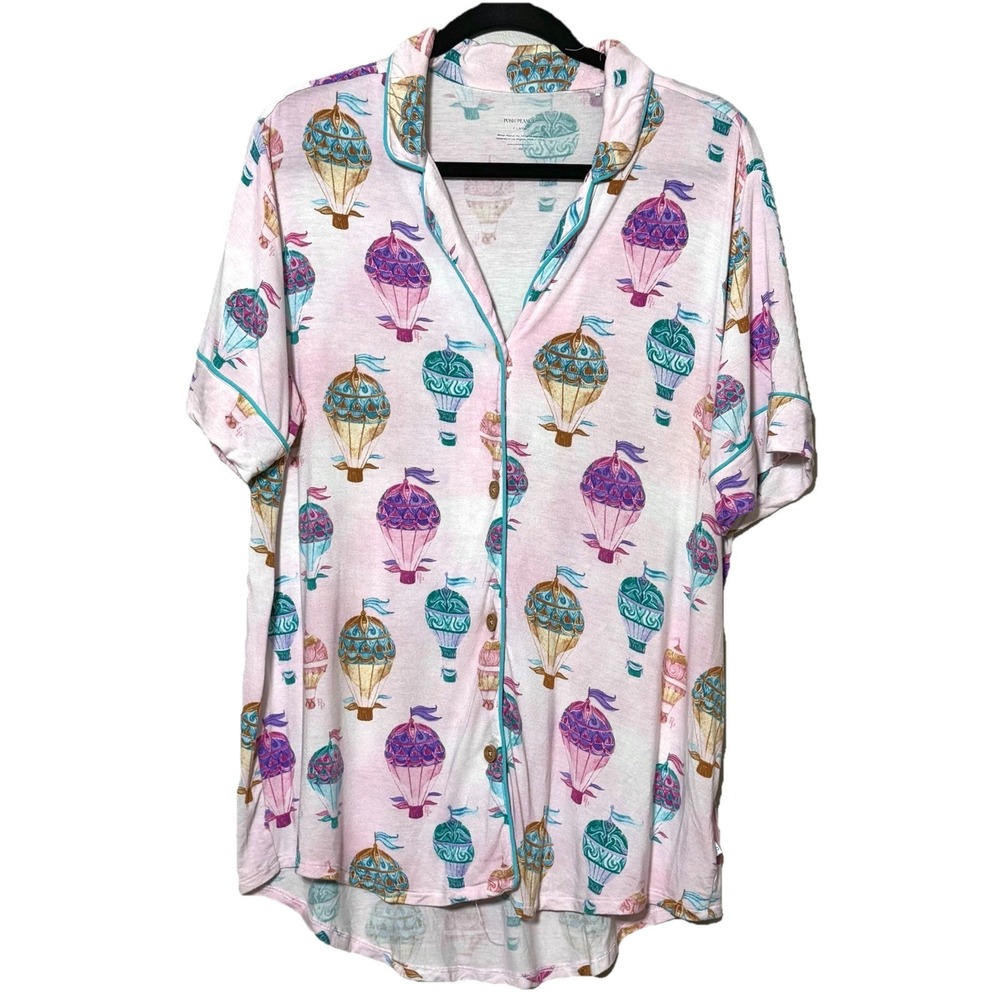 Posh Peanut Adult XL Bamboo‎ Pajama Top Hot Air Balloon Button Front Cozy